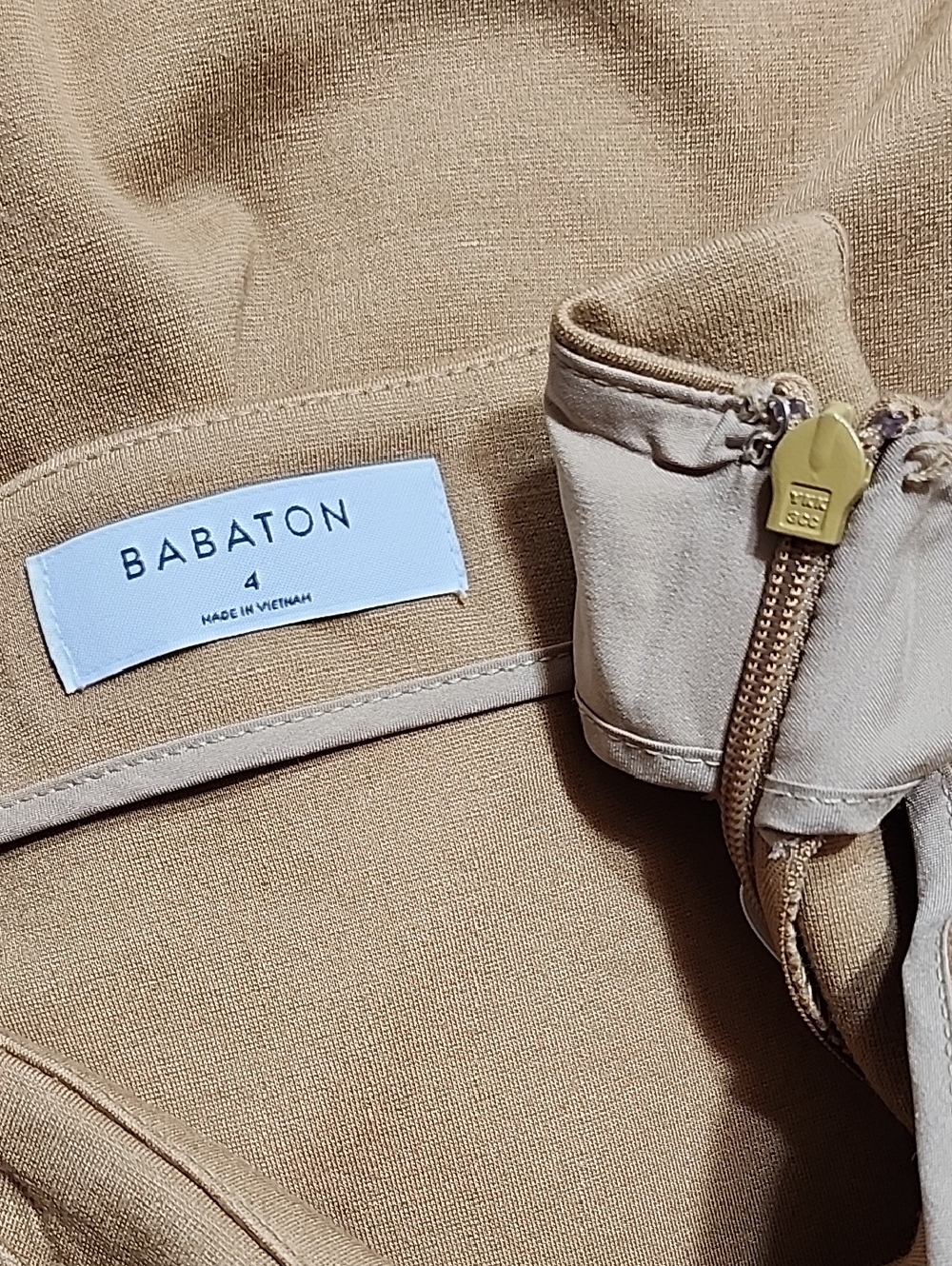 Babaton Knit Faux Wrap Skirt tan color buttoned asymmetrical crossover front 4 - Picture 15 of 16